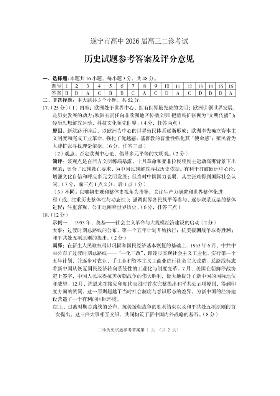 历史四川遂宁市2026届高三年级二诊考试(遂宁高三二诊)(4.26-4.28)(1).docx_第1页
