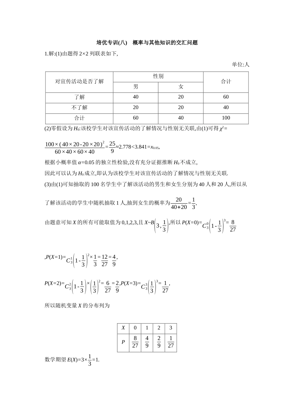 全品高考备战2027年数学一轮备用题库10培优专训(八)概率与其他知识的交汇问题【答案】作业手册.docx_第1页