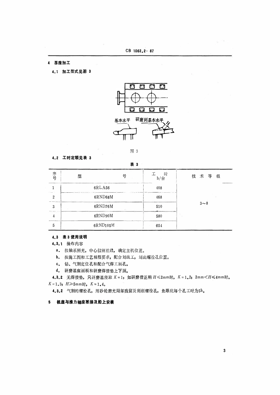 CB 1062.2-1987 轮机船上安装工时定额 RND低速柴油机.pdf_第3页