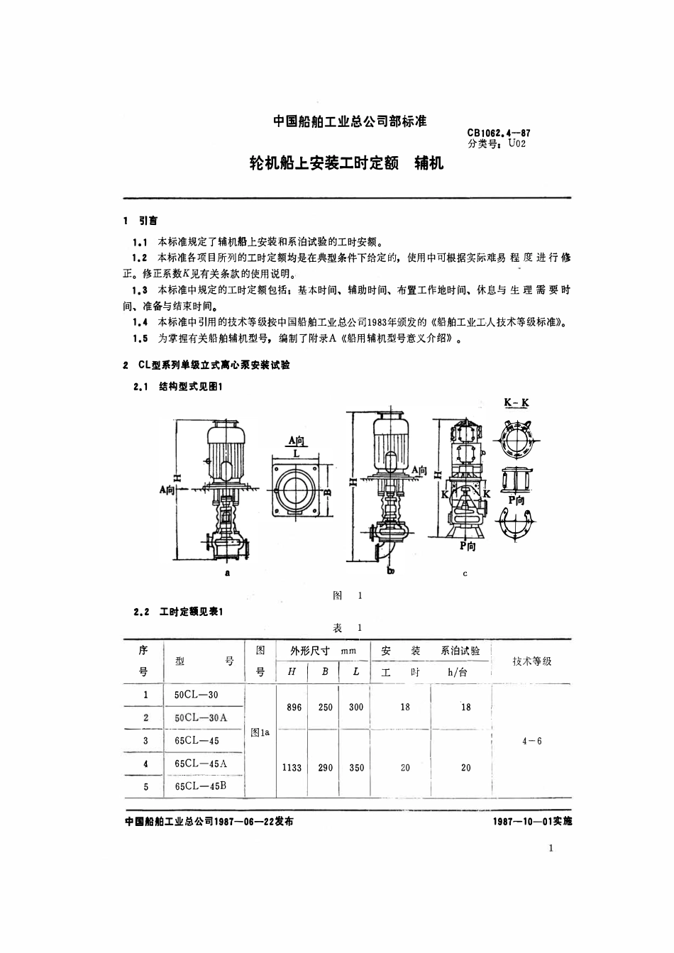 CB 1062.4-1987 轮机船上安装工时定额 辅机.pdf_第2页