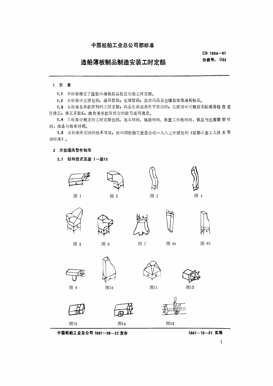 CB 1064-1987 造船薄板制品制造安装工时定额.pdf_第2页