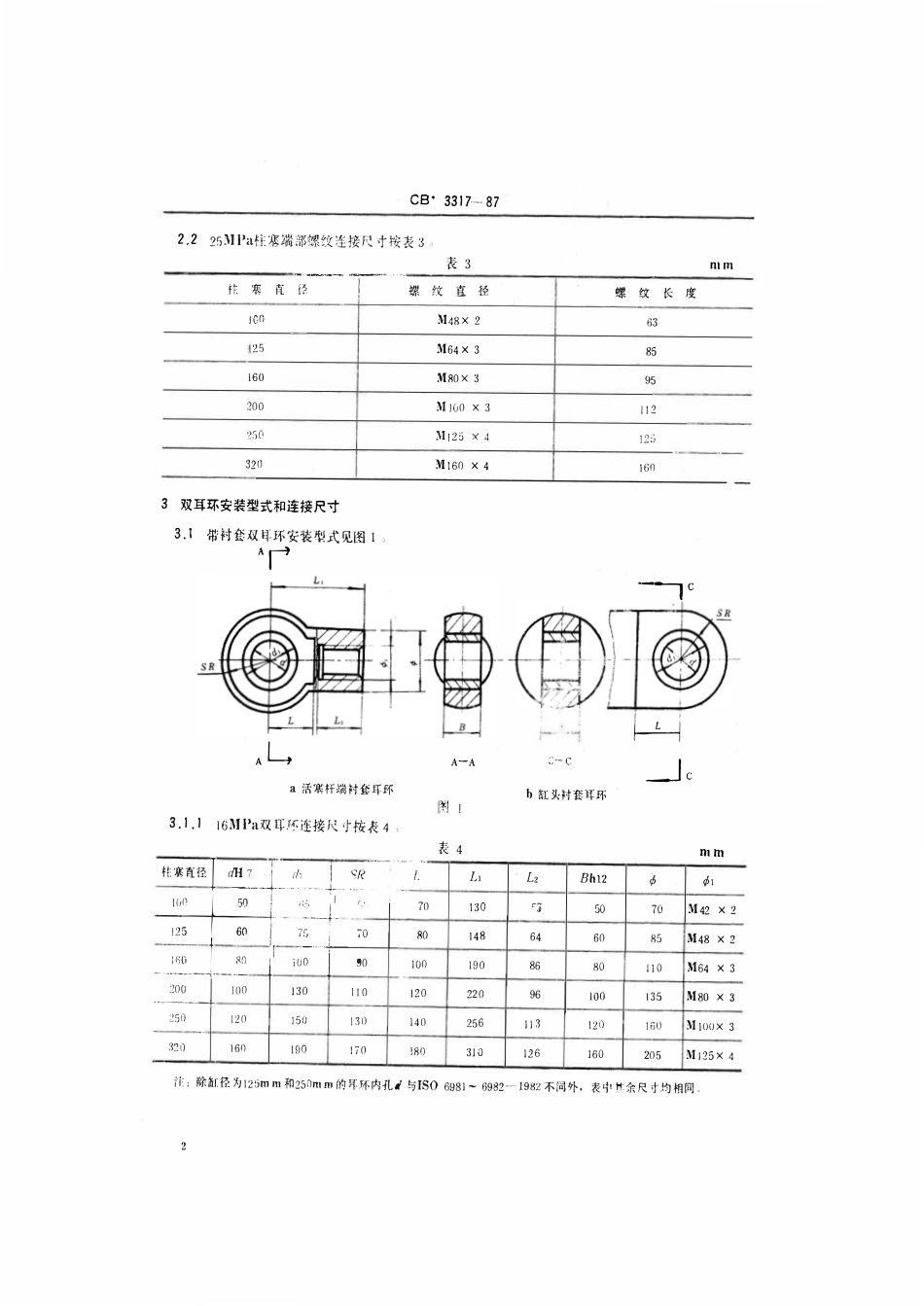 CBT 3317-1987 船用柱塞式液压缸缸安装型式和连接尺寸.pdf_第3页
