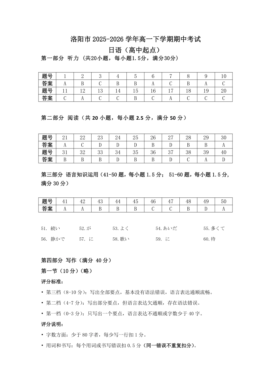 日语2025-2026学年高一年级下学期期中考试联考(1).pdf_第1页