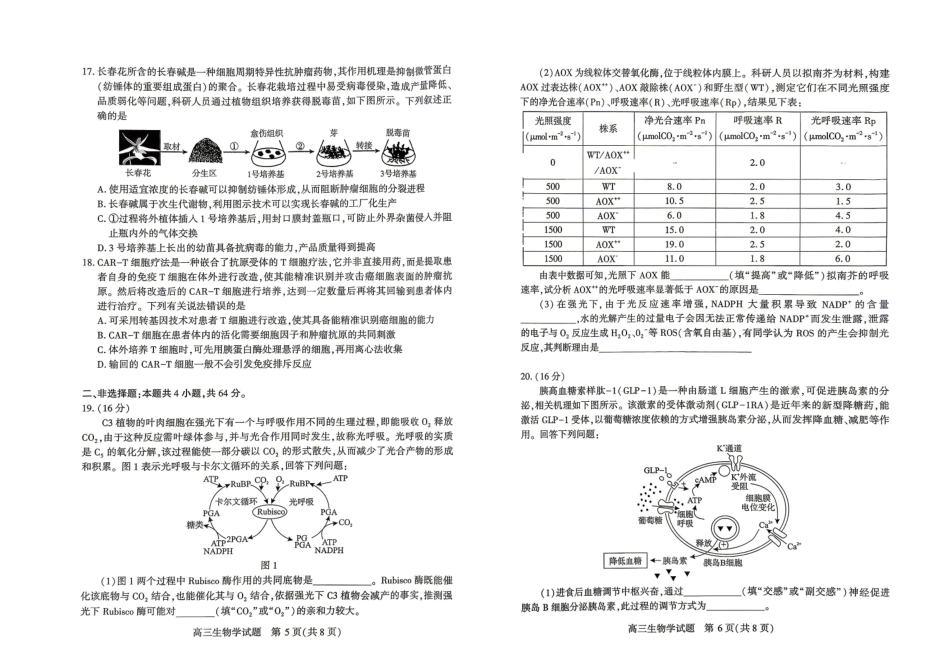 生物湖北咸宁市2026届高三年级4月质量检测调研模拟考试(4.27-4.28).pdf_第3页