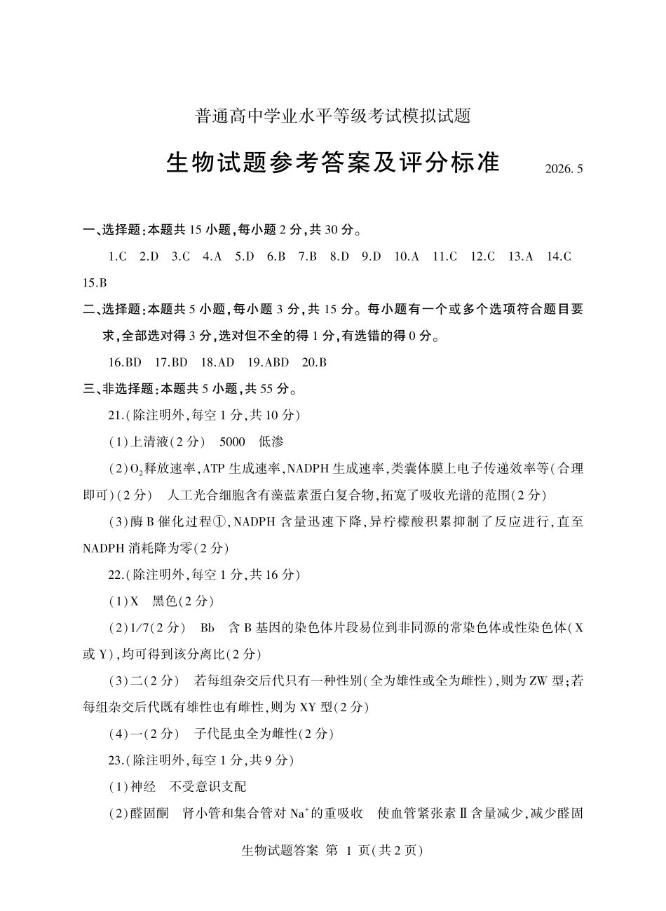生物山东临沂市2026年普通高中学业水平等级考试模拟试题(临沂高三二模)(5.7-5.9)(1).pdf_第1页