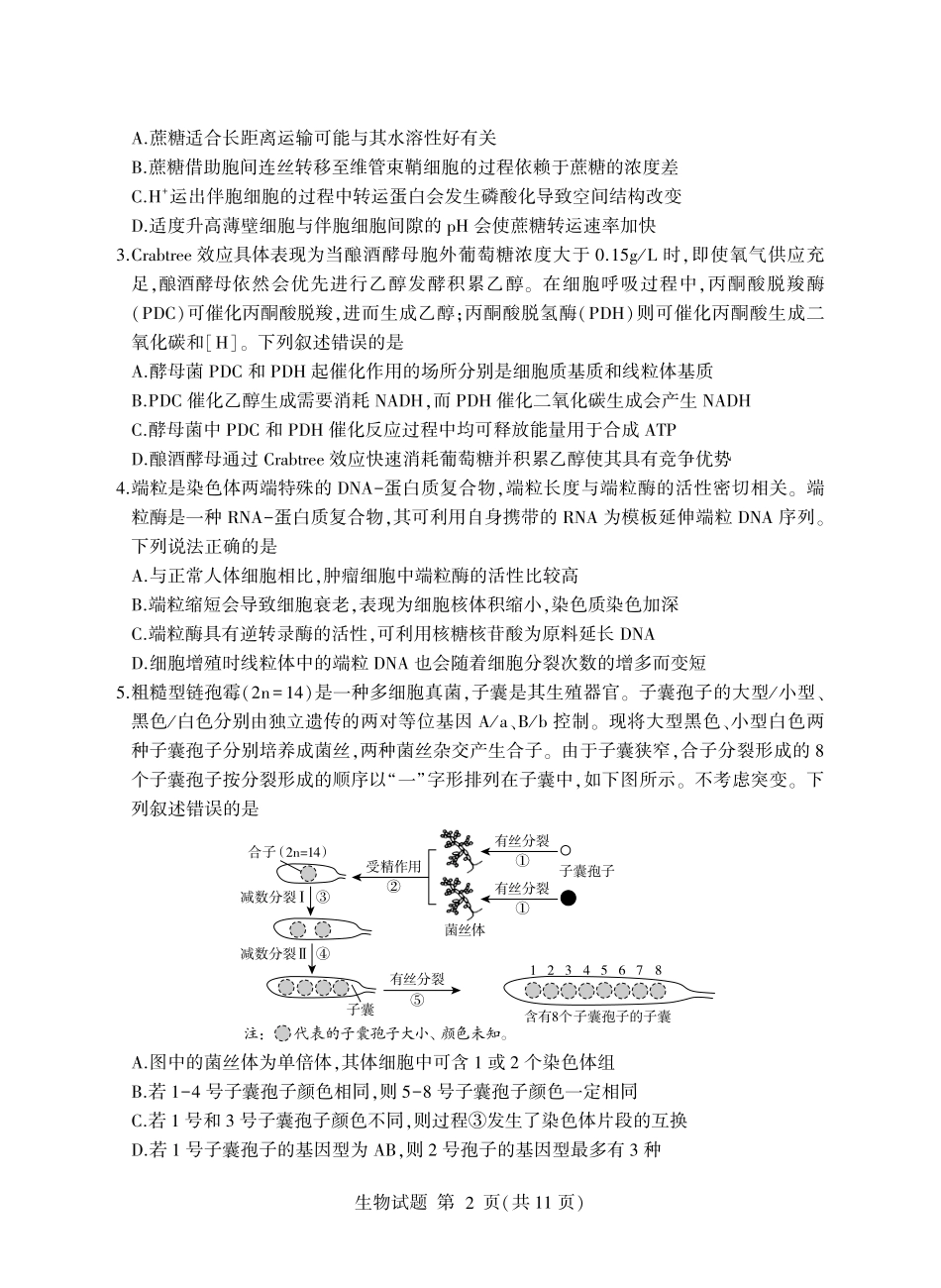 生物山东临沂市2026年普通高中学业水平等级考试模拟试题(临沂高三二模)(5.7-5.9).pdf_第2页