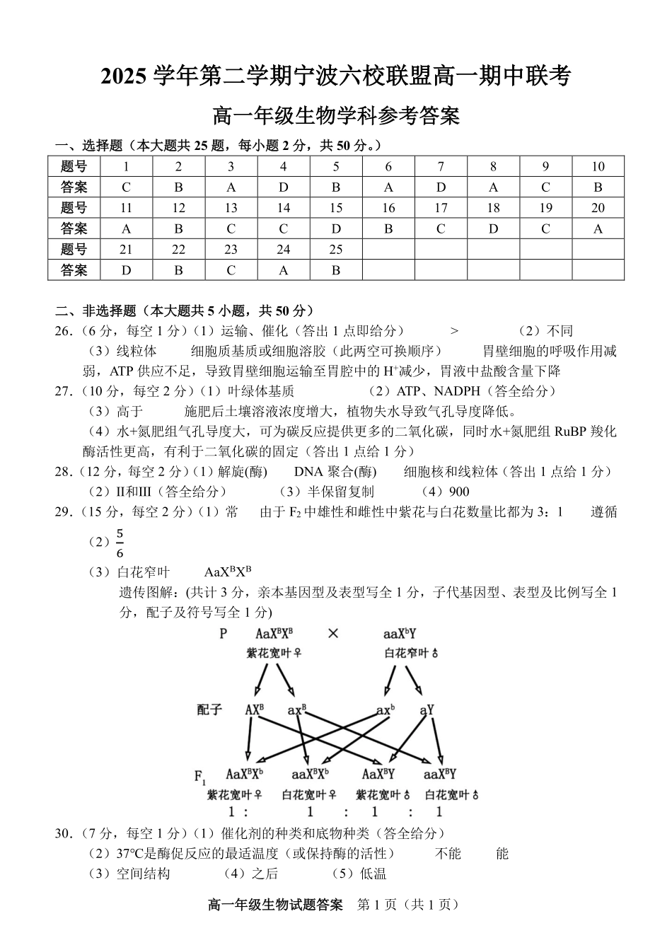 生物浙江宁波市2025学年第二学期宁波六校联盟高二年级期中联考(4.22-4.24)(1).pdf_第1页