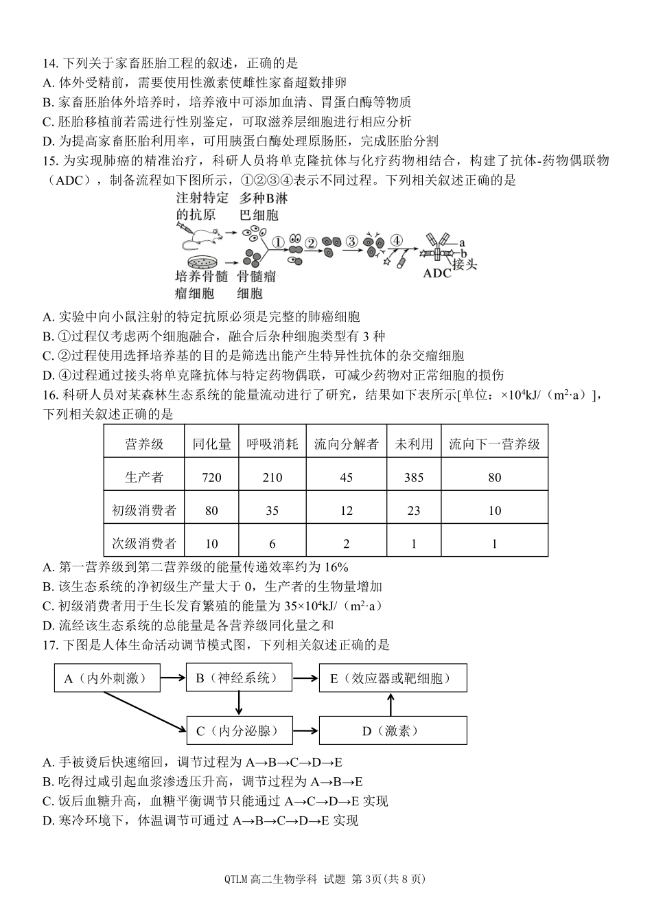 生物浙江钱塘联盟2025-2026学年度第二学期高二年级期中联考(4.21-4.23).pdf_第3页