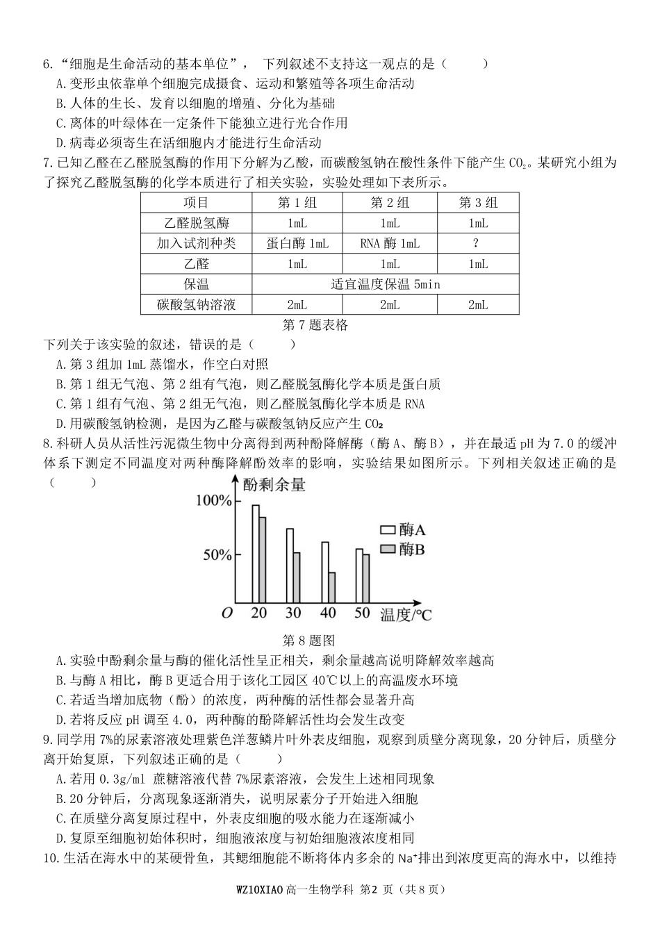 生物浙江温州市2025学年第二学期温州十校联合体高一年级期中学科联考(4.22-4.24).pdf_第2页