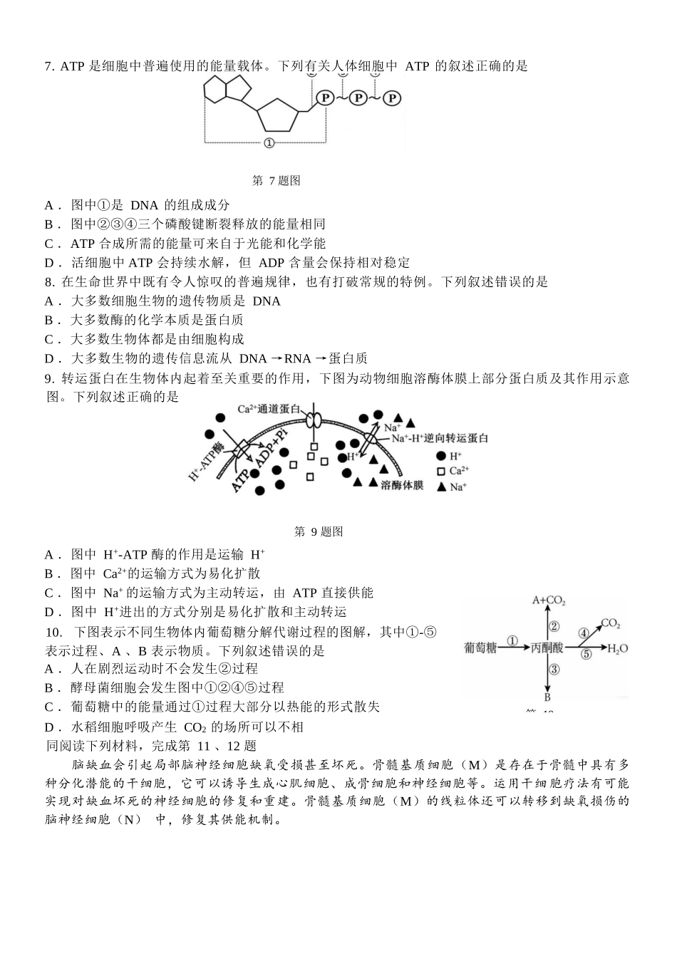 生物浙江浙南名校联盟2025学年第二学期高一年级期中学科联考(4.22-4.24).docx_第2页