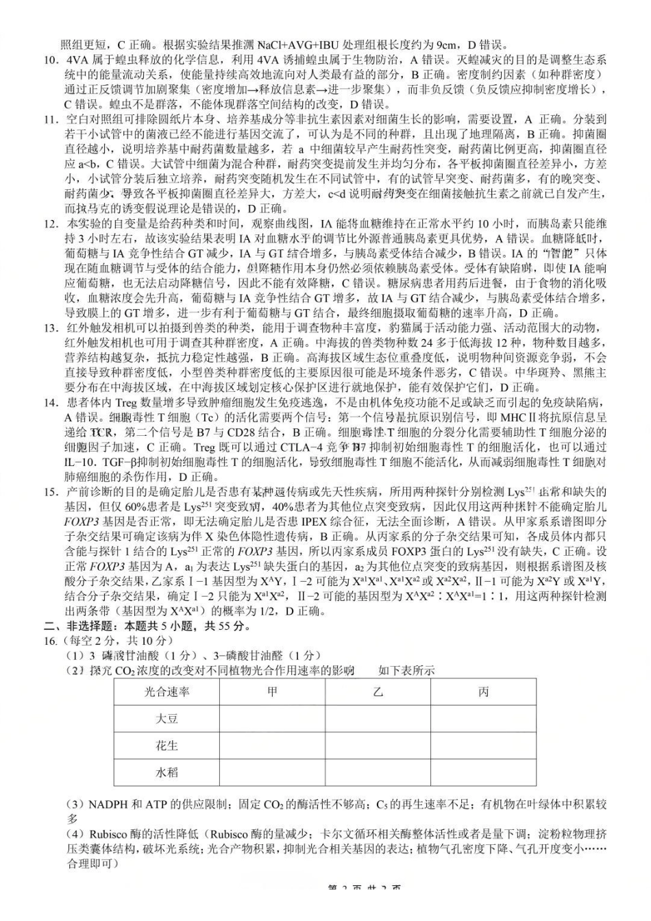 生物重庆市重庆巴蜀中学2026届高三年级5月高考适应性月考(九)(5.10-5.12)(1).pdf_第2页