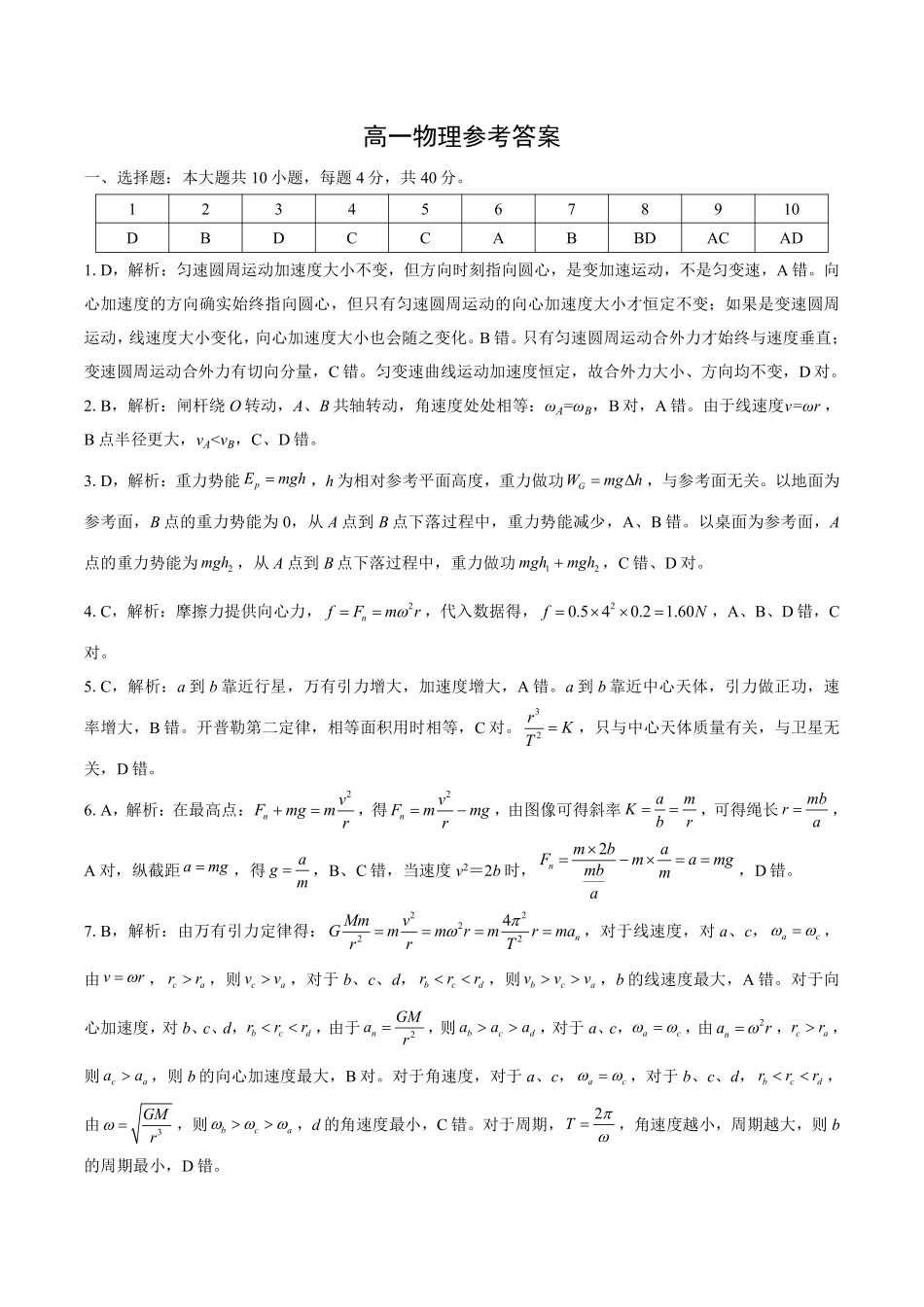 物理湖北楚天协作体2025-2026学年高一年级下学期4月期中考试（4.27-4.28）(1).pdf_第1页