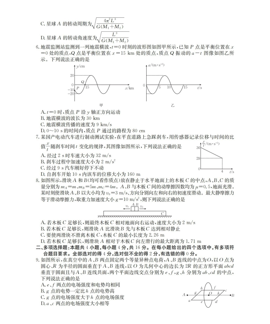 物理山东德州市宁津县2026届高三下学期4月模拟演练(金太阳联考)(4.23-4.24).pdf_第2页