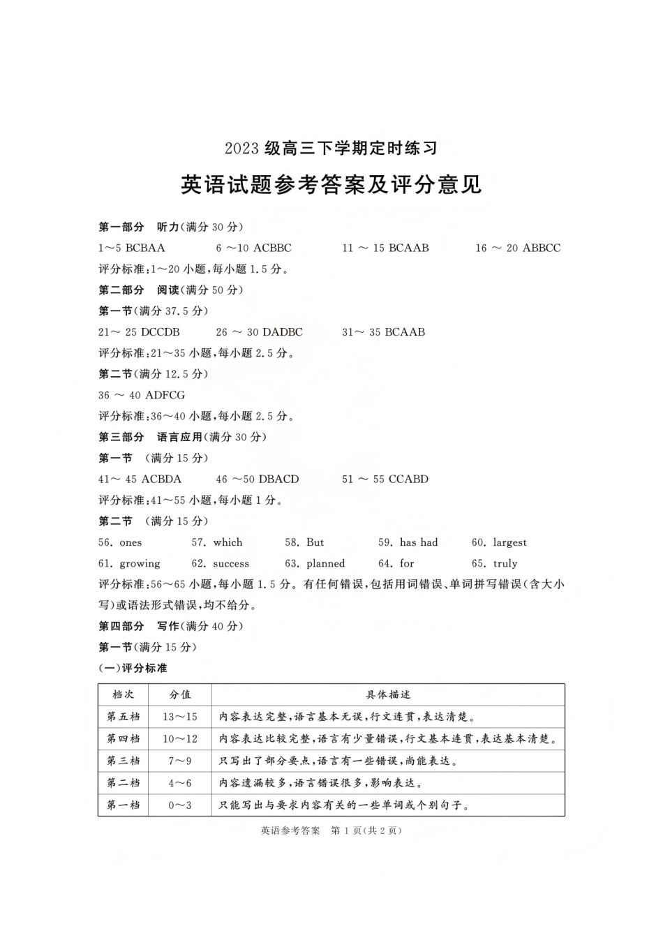 英语四川成都市2023级(2026)届高三年级下学期定时练习(成都三诊)(4.27-4.29)(1).pdf_第1页