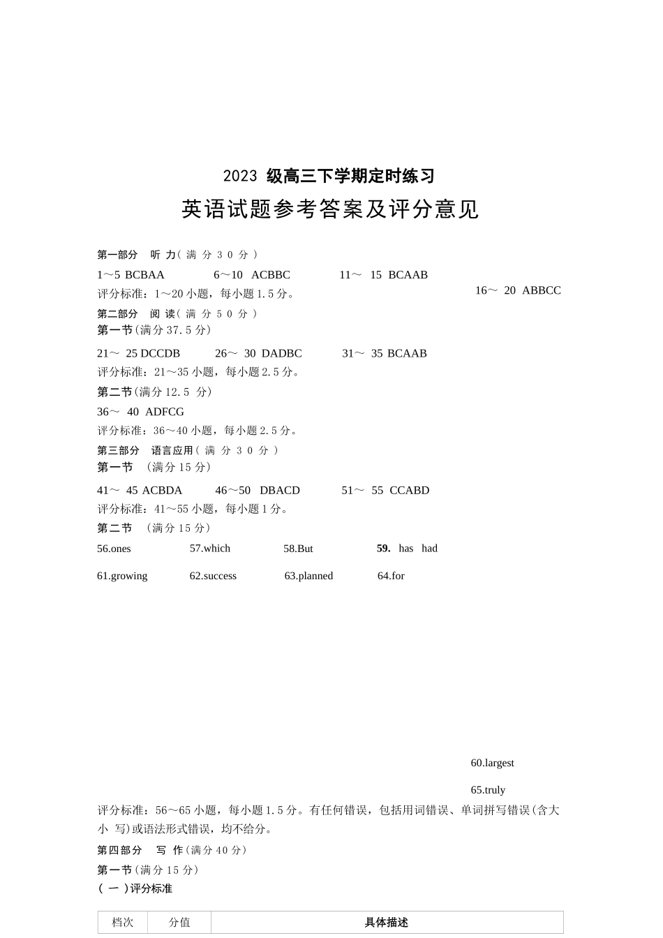 英语四川成都市2023级(2026)届高三年级下学期定时练习(成都三诊)(4.27-4.29).docx_第1页