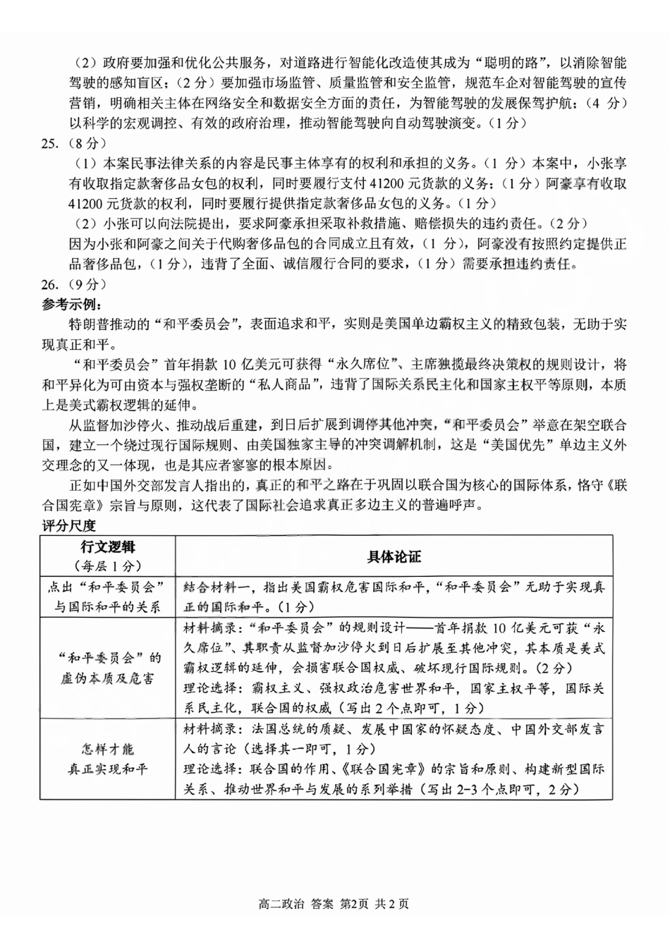 浙南名校联盟高二政治答案.pdf_第2页