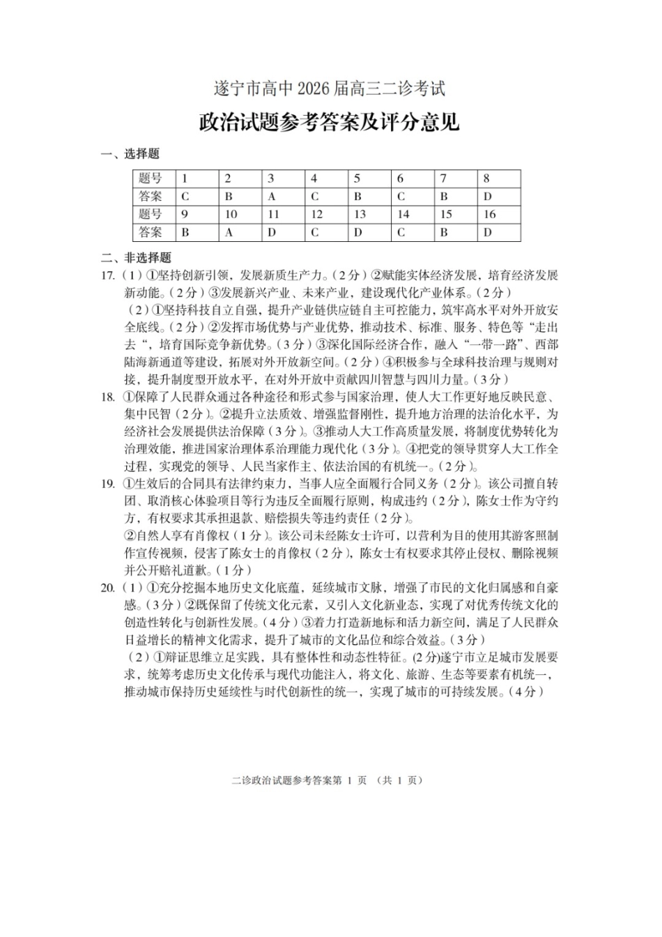 政治四川遂宁市2026届高三年级二诊考试(遂宁高三二诊)(4.26-4.28)(1).docx_第1页