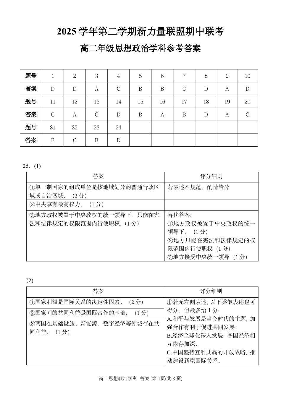 政治浙江温州市2025学年第二学期温州新力量联盟高二年级期中联考(4.22-4.24)(1).pdf_第1页