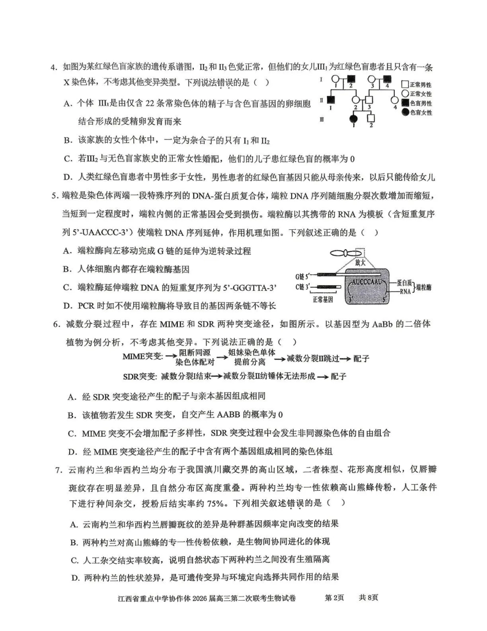 重点中学协作体2026届高三第二次联考生物.pdf_第2页