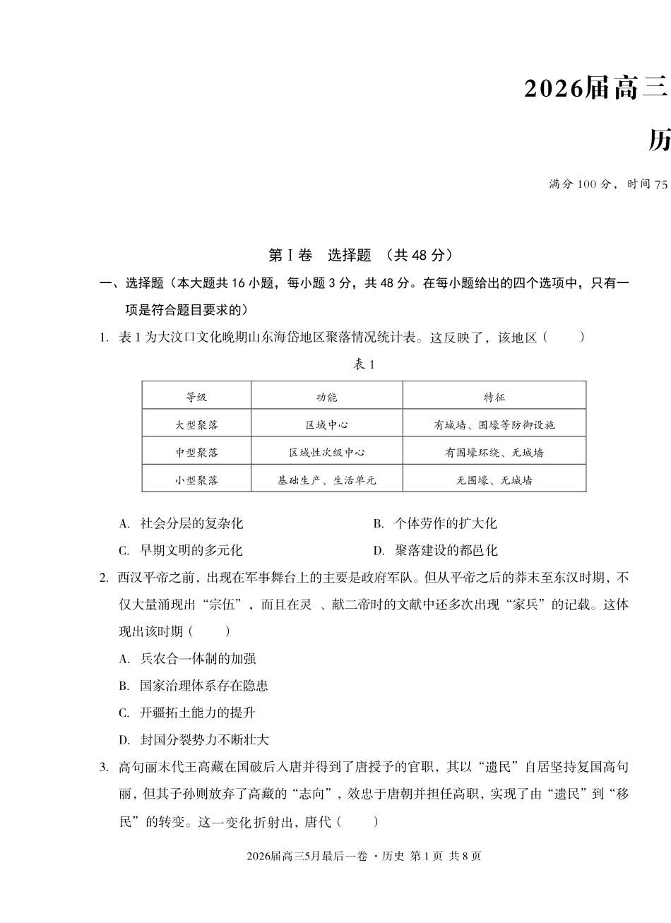 2026届高三5月最后一卷历史.pdf_第1页