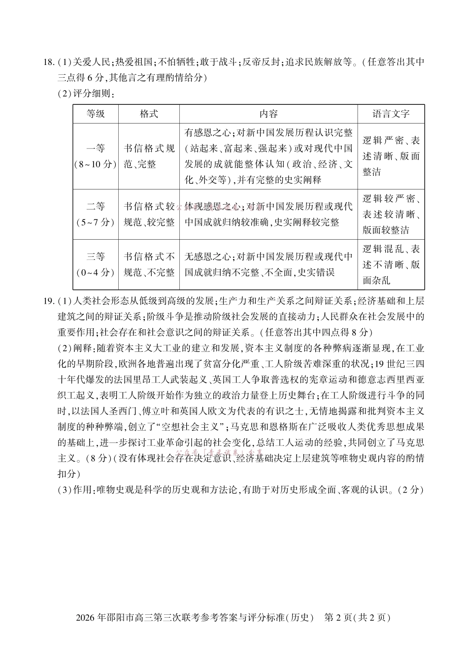 2026年邵阳市高三第三次联考历史答案.pdf_第2页