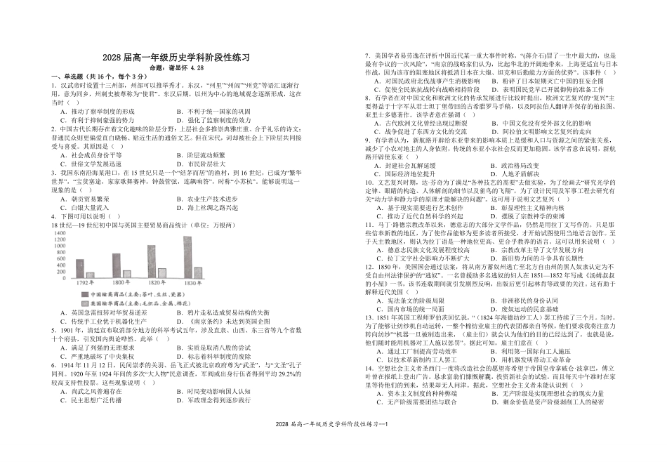 2028届高一年级历史学科阶段性练习.pdf_第1页