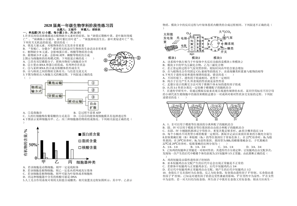 2028届高一年级生物学科阶段性练习四.doc_第1页
