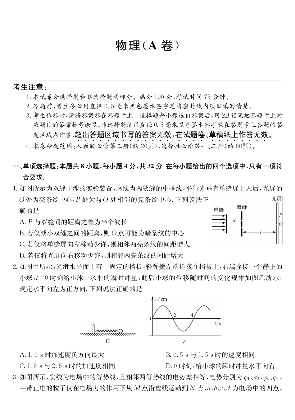 安徽县中联盟2024-2025学年高二下学期5月联考物理(A卷）_副本.pdf_第1页