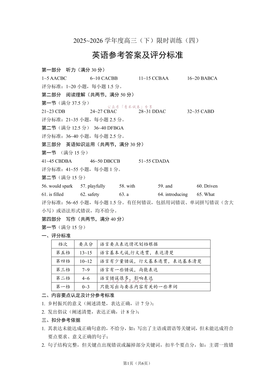 成都七中周测(5月16日)英语答案.pdf_第1页