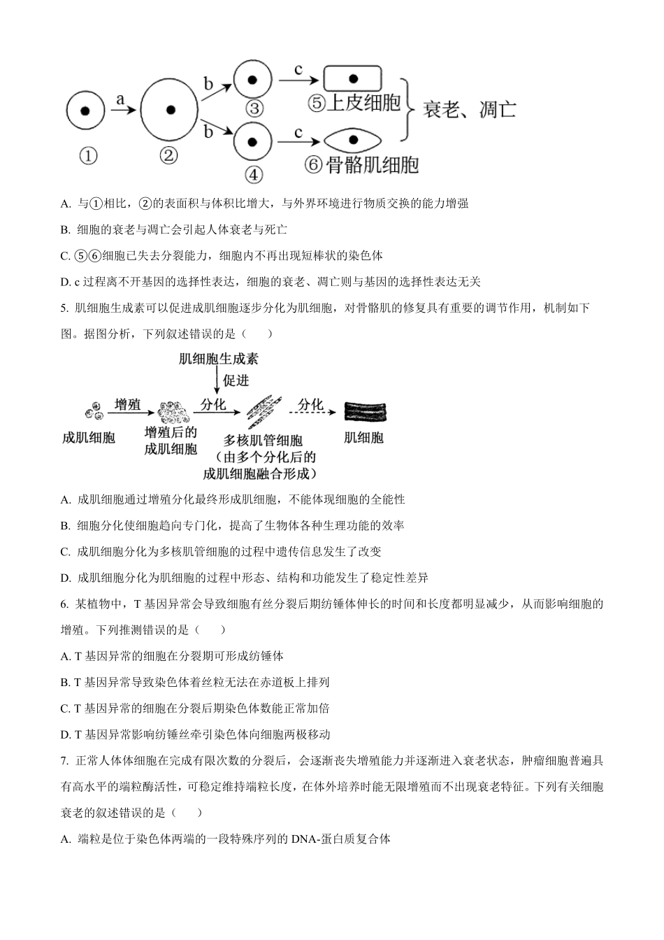 湖北恩施土家族苗族自治州恩施州高中教学联盟2025-2026学年高一下学期4月期中生物试题(原卷版).pdf_第2页