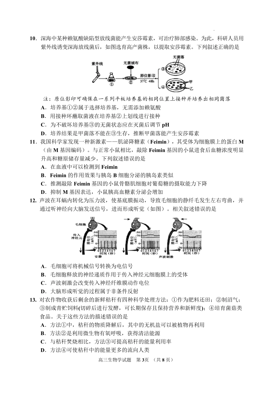 吉林地区普通高中2025—2026学年度高中毕业年级第四次调研测试生物.pdf_第3页