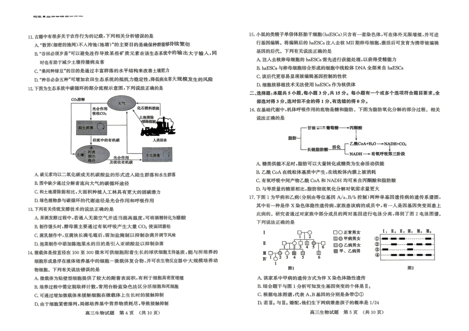 济南市2026届高三年级针对性训练生物.pdf_第3页