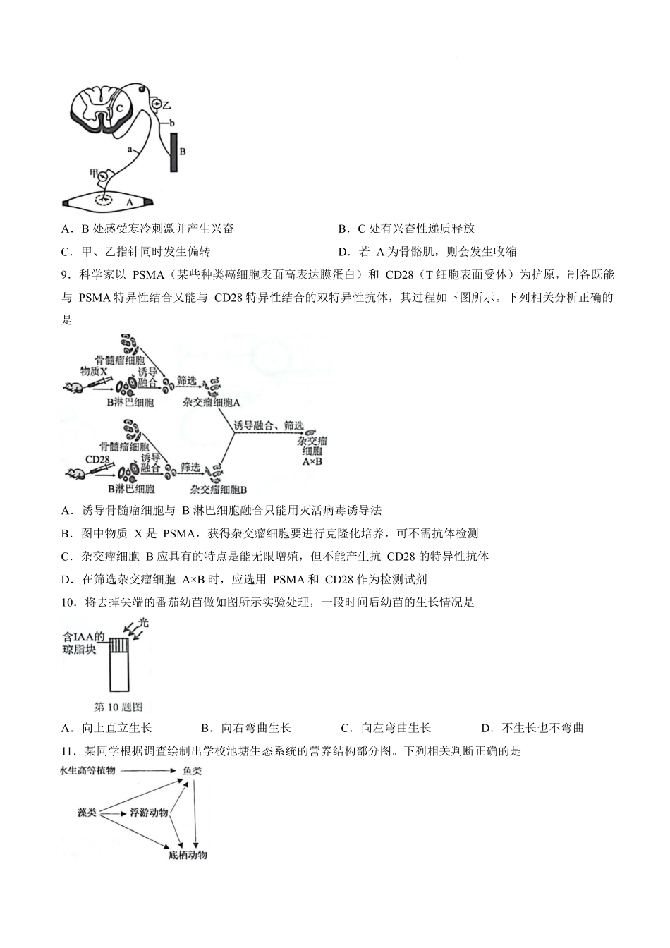 浙江A9协作体2025-2026学年高二下学期期中联考生物试卷.docx_第3页