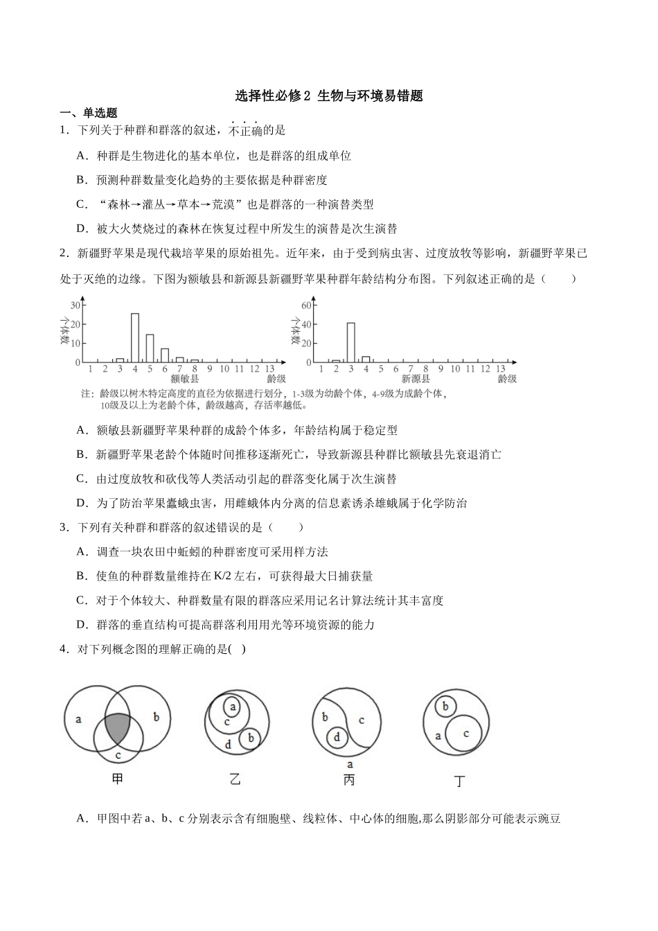 【选择性必修2 生物与环境】消灭易错必刷80题（原卷版）.docx_第1页