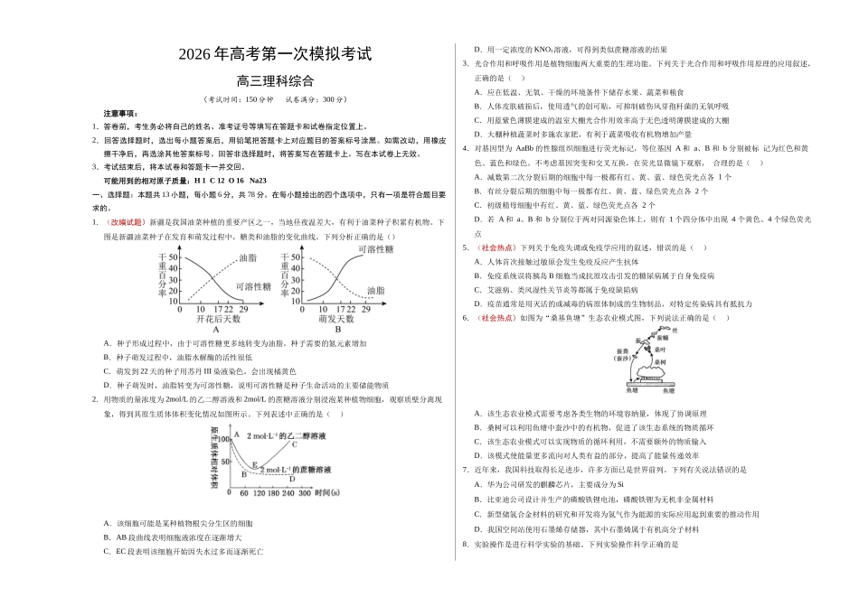 理科综合一模提分卷(考试版A3).docx_第1页