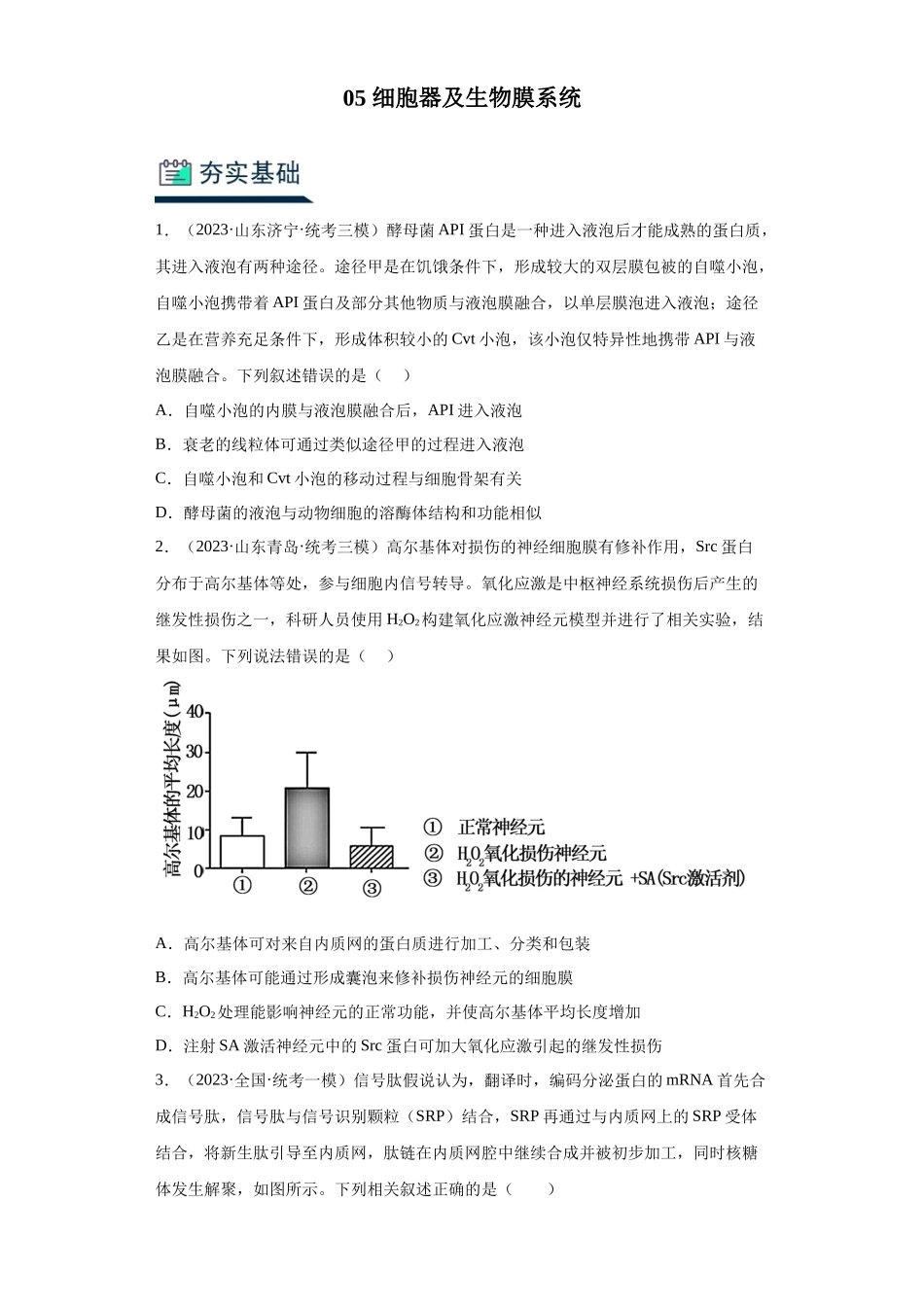 能力分层训练05 细胞器及生物膜系统(原卷版).docx_第1页