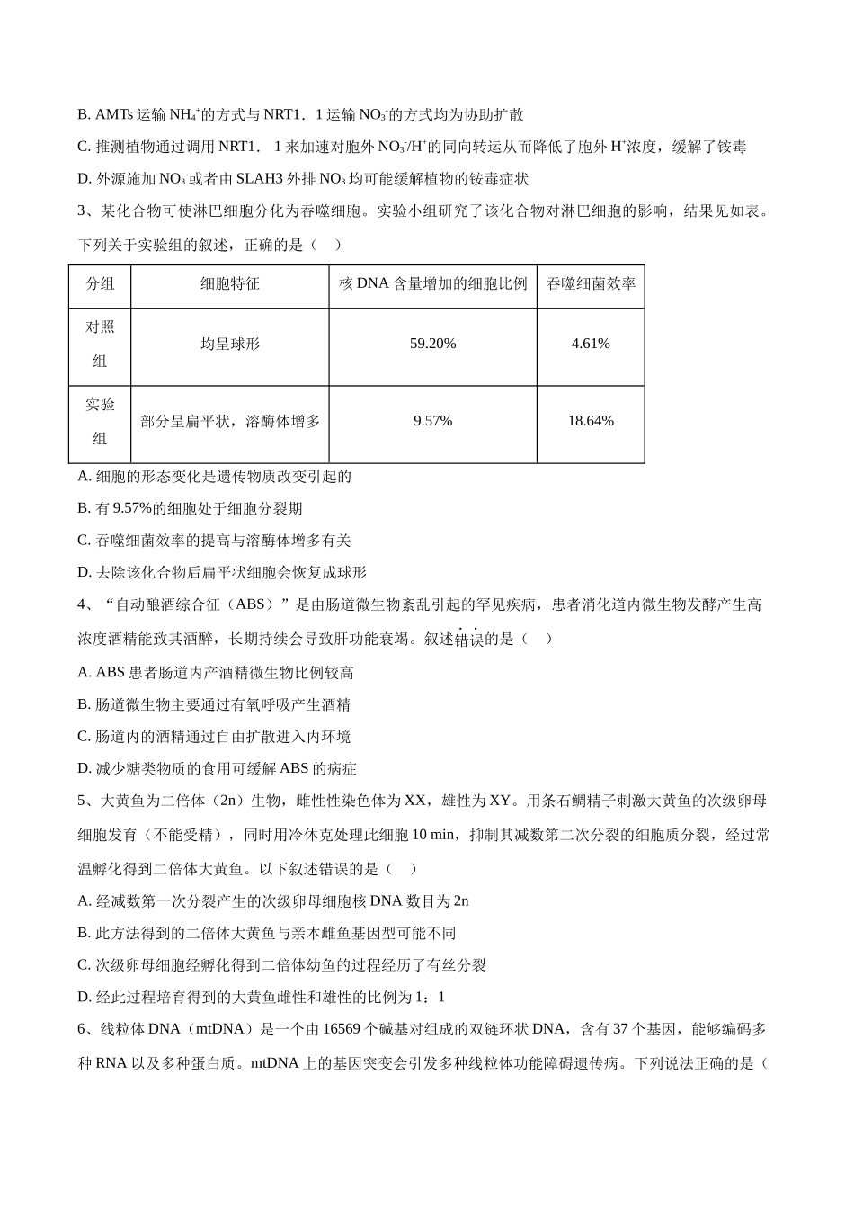 2023年高考押题预测卷02(江苏卷)-生物(考试版).docx_第2页