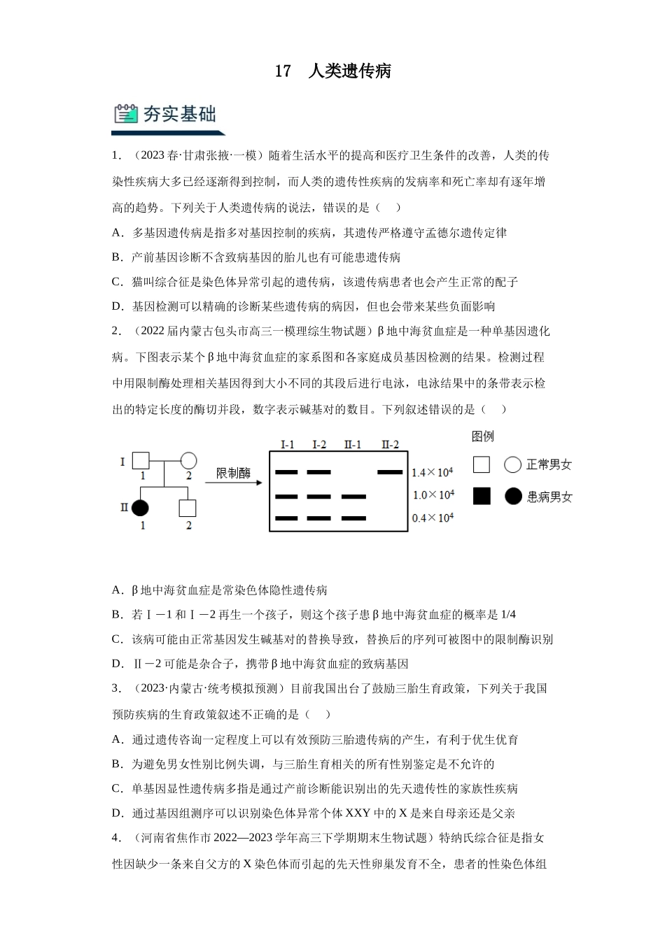 能力分层训练17 人类遗传病(解析版).docx_第1页
