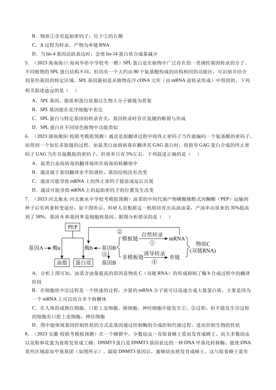 能力分层训练20 基因的表达(解析版).docx_第3页