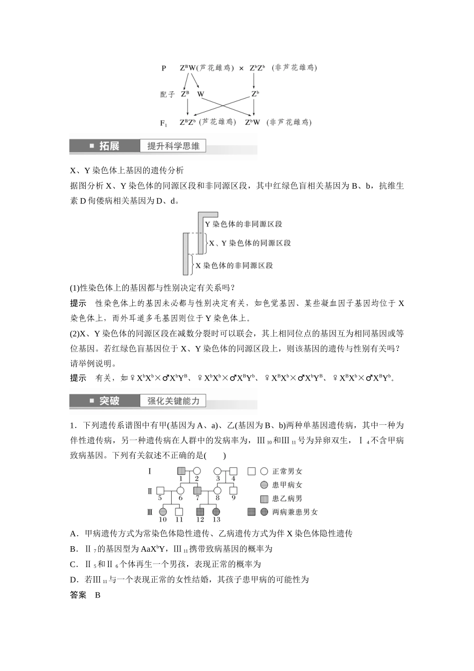 2024年高考生物一轮复习(新人教版) 第5单元 第8课时 伴性遗传的特点与应用及人类遗传病.docx_第3页