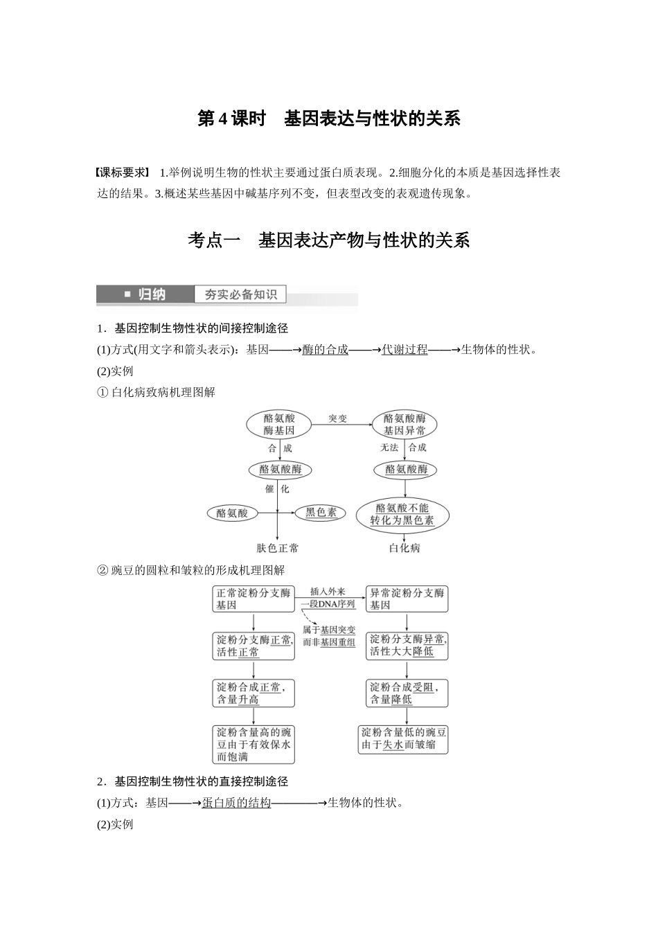 2024年高考生物一轮复习（新人教版） 第6单元　第4课时　基因表达与性状的关系.docx_第1页