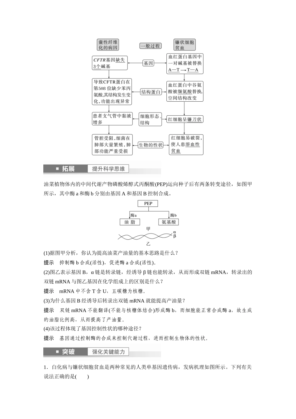 2024年高考生物一轮复习（新人教版） 第6单元　第4课时　基因表达与性状的关系.docx_第2页