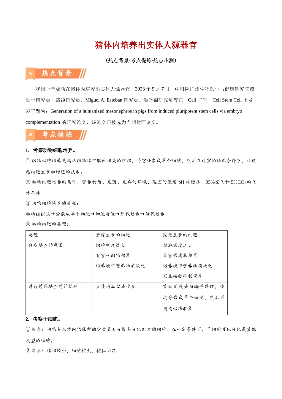 热点04 猪体内培养出实体人源器官-(原卷版).docx_第1页
