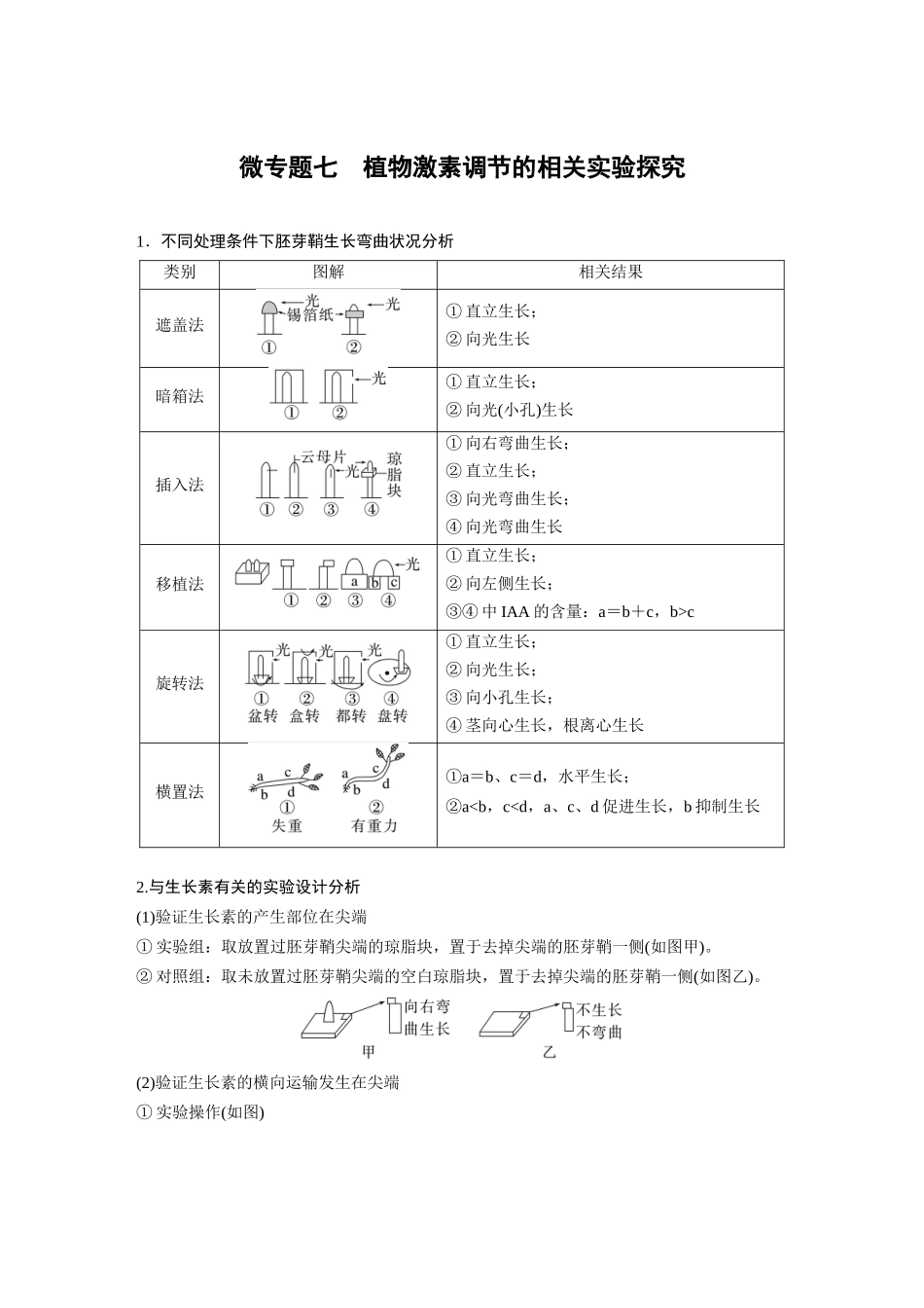 2024年高考生物一轮复习(新人教版) 第8单元 微专题七 植物激素调节的相关实验探究.docx_第1页