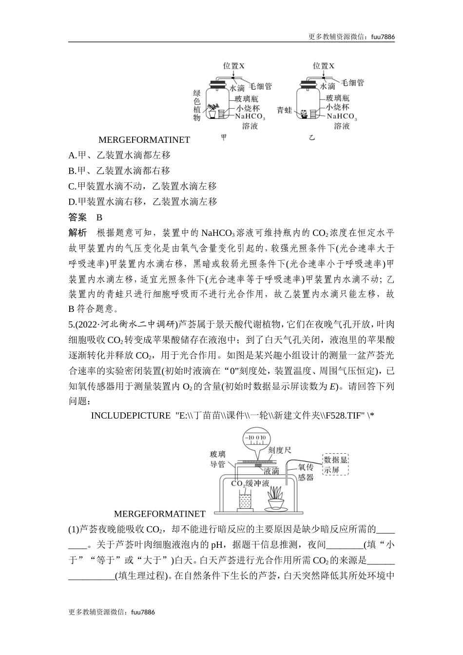 热点微练6 “液滴移动法”测定细胞呼吸与光合速率(尖子生特训).doc_第3页