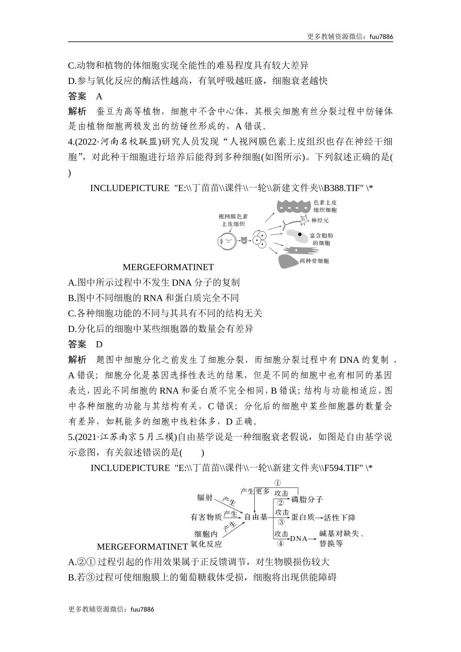 热点微练9 细胞分化、衰老、死亡与人体健康(尖子生特训).doc_第2页