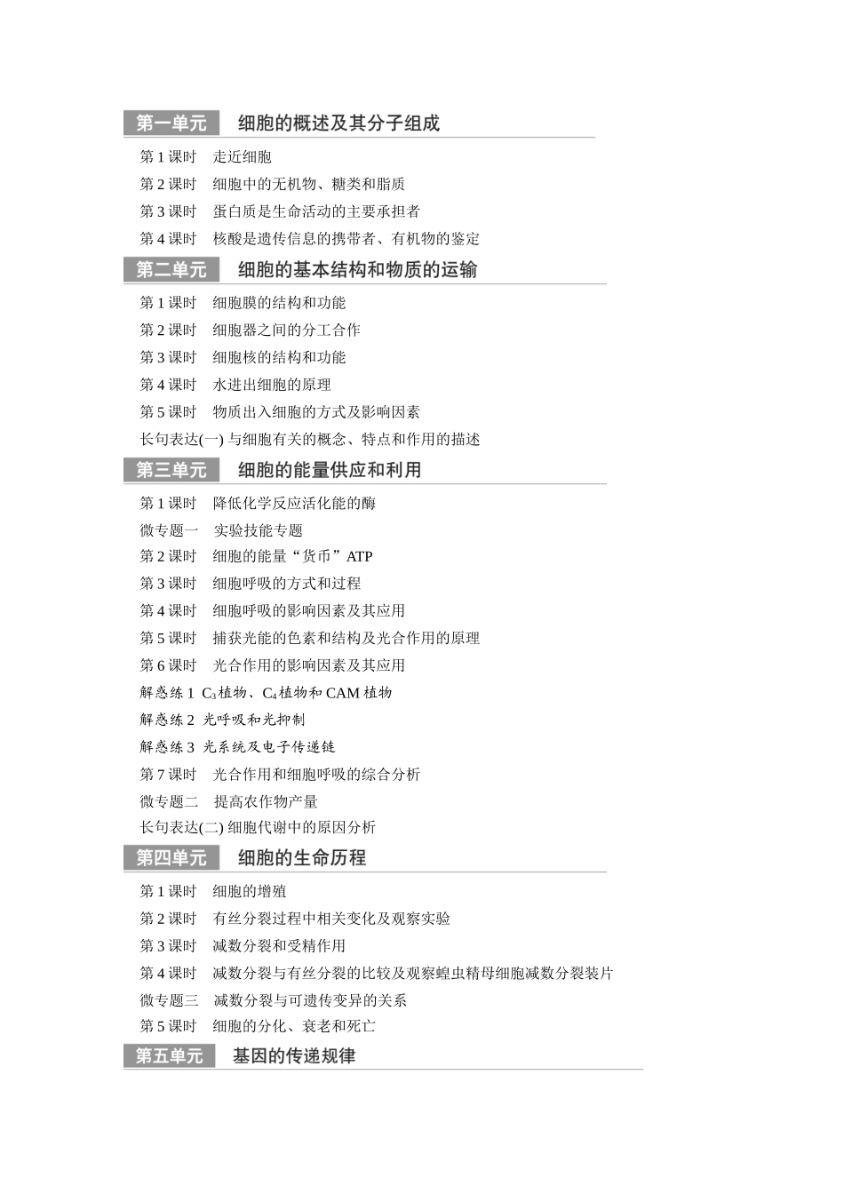 2024年高考生物一轮复习(新人教版) 教师目录.docx_第1页