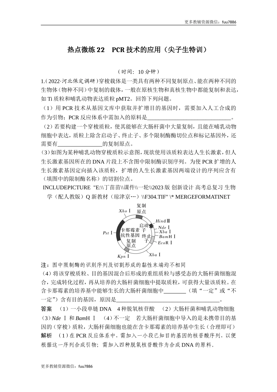 热点微练22 PCR技术的应用(尖子生特训).doc_第1页
