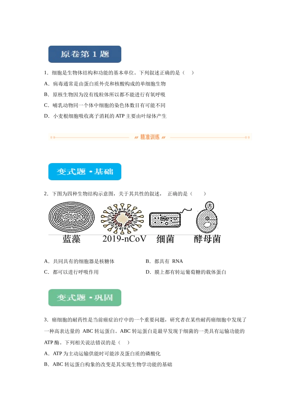 2024年全国甲卷理综生物高考真题试卷变式题1-3.docx_第1页
