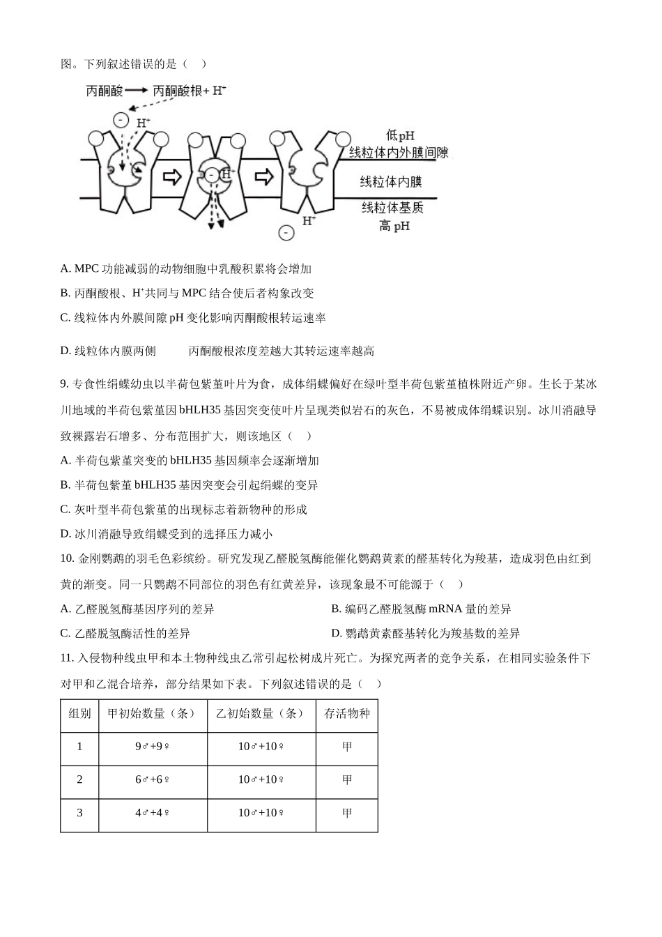 2025年陕西、山西、宁夏、青海四省(陕晋宁青)高考生物真题试卷(原卷版).docx_第3页